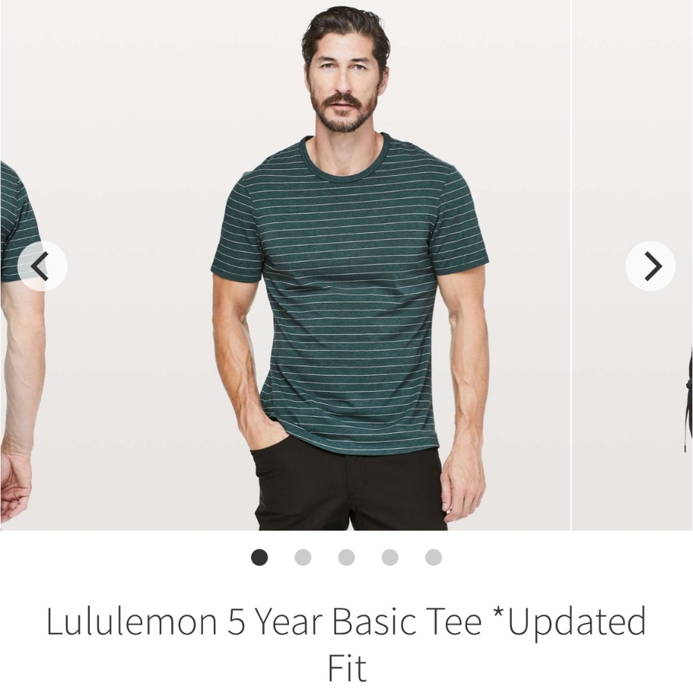 Lululemon 5 Yr Basic Tee *Updated Fit Short Serve Stripe Heathered Royal Emerald